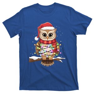 Owl Christmas Tree Santa Hat Lights Xmas Owl Lover Gift T-Shirt