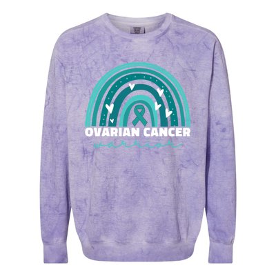 Ovarian Cancer Teal Ribbon Ovarian Cancer Warrior Gift Colorblast Crewneck Sweatshirt