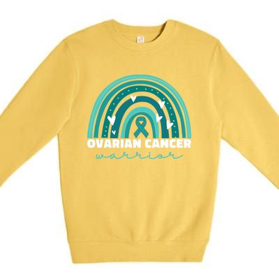 Ovarian Cancer Teal Ribbon Ovarian Cancer Warrior Gift Premium Crewneck Sweatshirt