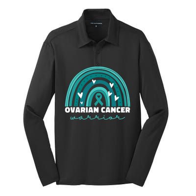 Ovarian Cancer Teal Ribbon Ovarian Cancer Warrior Gift Silk Touch Performance Long Sleeve Polo