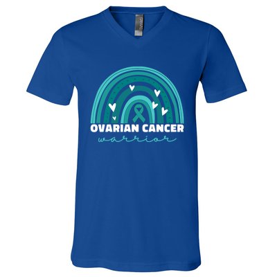 Ovarian Cancer Teal Ribbon Ovarian Cancer Warrior Gift V-Neck T-Shirt