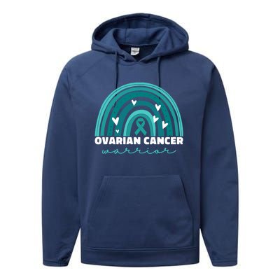 Ovarian Cancer Teal Ribbon Ovarian Cancer Warrior Gift Performance Fleece Hoodie