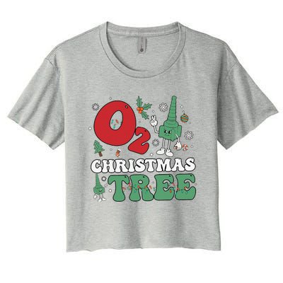 Oh Christmas Tree Xmas Lights Rt Respiratory Therapist Women's Crop Top Tee