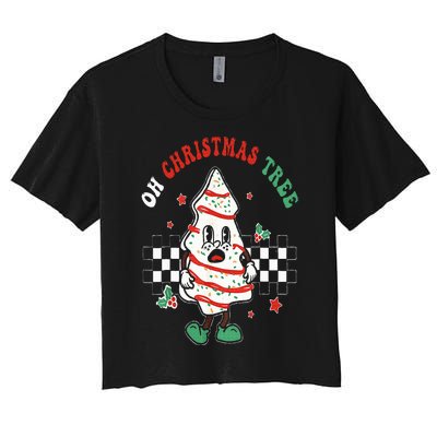 Oh Christmas Tree Cakes Debbie Becky Jen Groovy Retro Pajama Women's Crop Top Tee