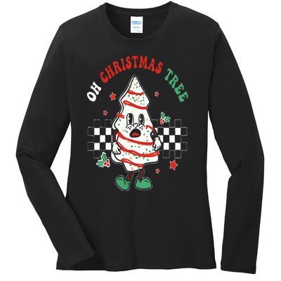 Oh Christmas Tree Cakes Debbie Becky Jen Groovy Retro Pajama Ladies Long Sleeve Shirt