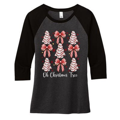 Oh Christmas Tree Cakes Debbie Funny Christmas Snack Cake Women's Tri-Blend 3/4-Sleeve Raglan Shirt