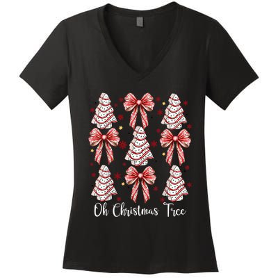 Oh Christmas Tree Cakes Debbie Funny Christmas Snack Cake Women's V-Neck T-Shirt