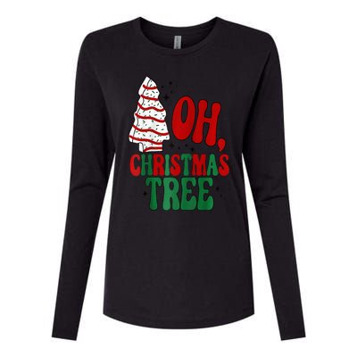 Oh Christmas Tree Cakes Debbie Becky Jen Groovy Retro Pajama Womens Cotton Relaxed Long Sleeve T-Shirt