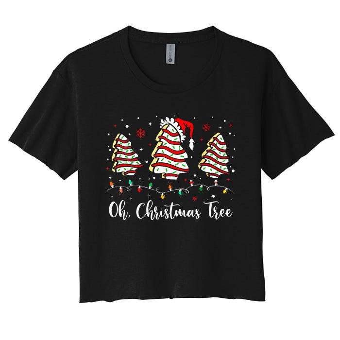 Oh Christmas Tree Cakes Debbie Becky Jen Cake Lovers Xmas Women's Crop Top Tee