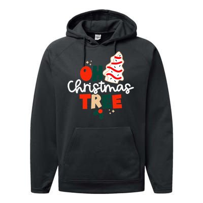 Oh Christmas Tree Cakes Debbie Funny Christmas Snack Cake Performance Fleece Hoodie