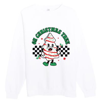 Oh Christmas Tree Cakes Debbie Becky Jen Groovy Retro Pajama Premium Crewneck Sweatshirt