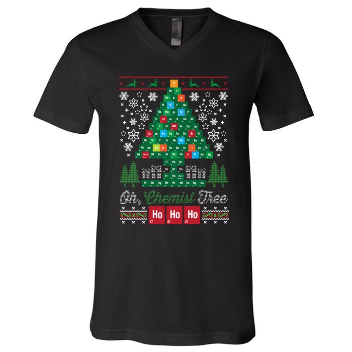 Oh Chemist Tree Merry Christmas Ugly V-Neck T-Shirt