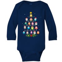 Owl Christmas Tree Lights Xmas Pajama Gifts For Owl Lovers Baby Long Sleeve Bodysuit