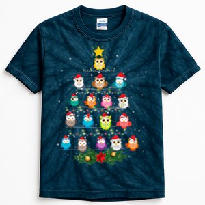 Owl Christmas Tree Lights Xmas Pajama Gifts For Owl Lovers Kids Tie-Dye T-Shirt