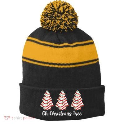 Oh Christmas Tree Holiday Cookie Stripe Pom Pom Beanie