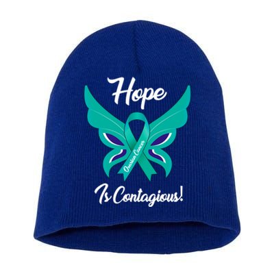 Ovarian Cancer Teal Ribbon Awareness Hope Butterfly Gift Short Acrylic Beanie