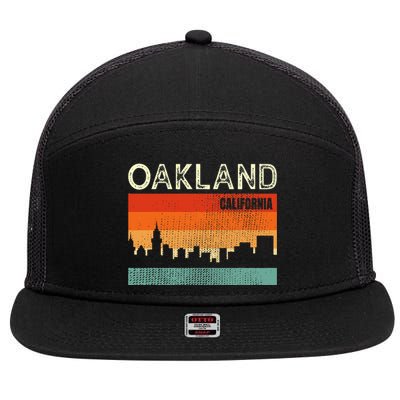 Oakland California Town Skyline 7 Panel Mesh Trucker Snapback Hat