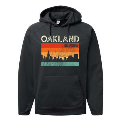 Oakland California Town Skyline Performance Fleece Hoodie