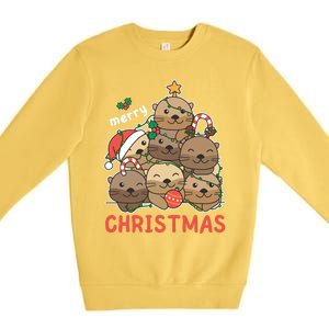 Otter Christmas Tree Funny Animal Merry Christmas Cute Gift Premium Crewneck Sweatshirt