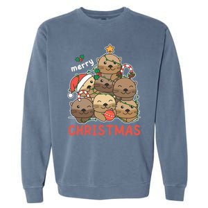 Otter Christmas Tree Funny Animal Merry Christmas Cute Gift Garment-Dyed Sweatshirt