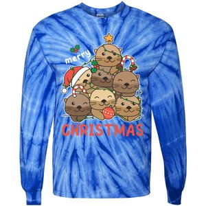 Otter Christmas Tree Funny Animal Merry Christmas Cute Gift Tie-Dye Long Sleeve Shirt