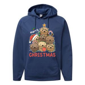 Otter Christmas Tree Funny Animal Merry Christmas Cute Gift Performance Fleece Hoodie