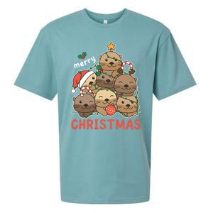 Otter Christmas Tree Funny Animal Merry Christmas Cute Gift Sueded Cloud Jersey T-Shirt