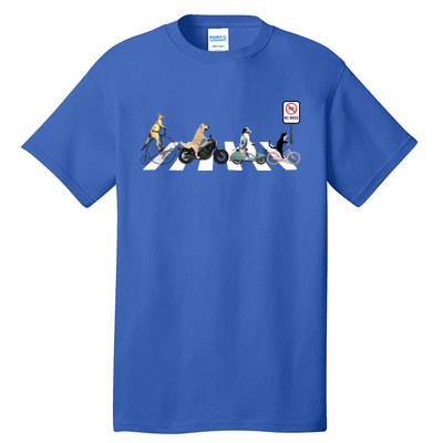 One Cat Two Dogs And A Kangaroo Crossing The Street Gift Tall T-Shirt