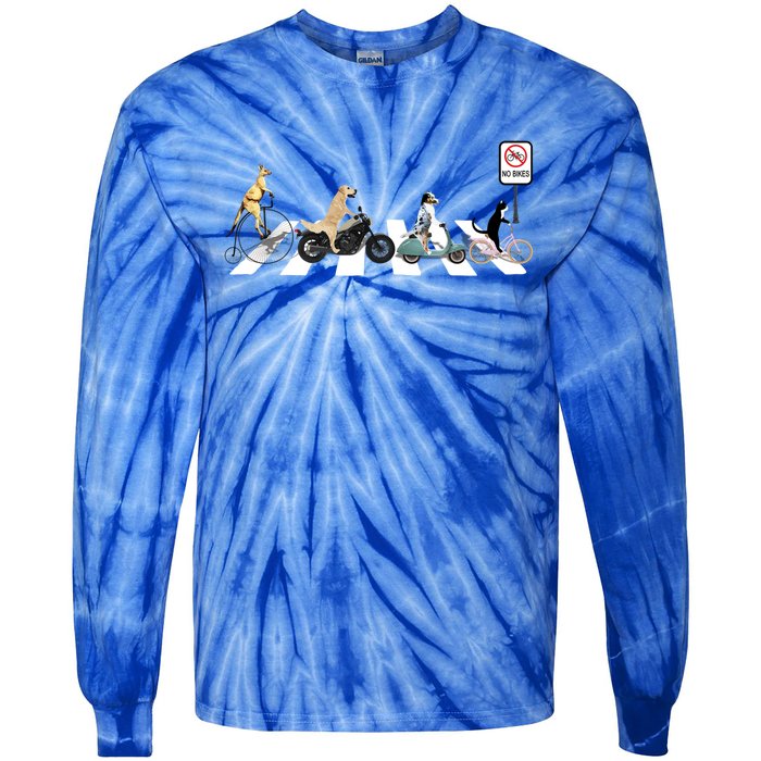 One Cat Two Dogs And A Kangaroo Crossing The Street Gift Tie-Dye Long Sleeve Shirt