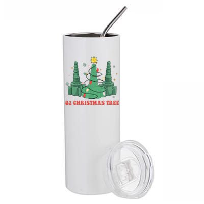 Oh Christmas Tree Xmas Lights Rt Respiratory Therapist Stainless Steel Tumbler