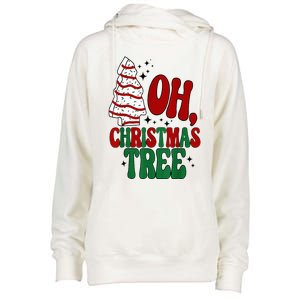 Oh Christmas Tree Cakes Debbie Becky Jen Groovy Retro Pajama Womens Funnel Neck Pullover Hood