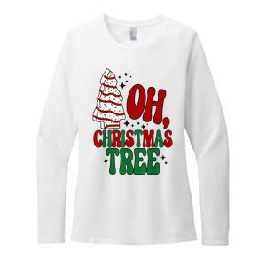 Oh Christmas Tree Cakes Debbie Becky Jen Groovy Retro Pajama Womens CVC Long Sleeve Shirt