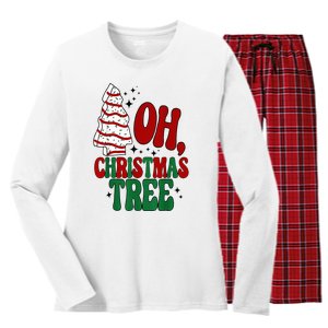 Oh Christmas Tree Cakes Debbie Becky Jen Groovy Retro Pajama Women's Long Sleeve Flannel Pajama Set 