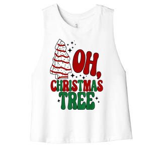 Oh Christmas Tree Cakes Debbie Becky Jen Groovy Retro Pajama Women's Racerback Cropped Tank