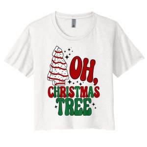 Oh Christmas Tree Cakes Debbie Becky Jen Groovy Retro Pajama Women's Crop Top Tee