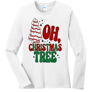 Oh Christmas Tree Cakes Debbie Becky Jen Groovy Retro Pajama Ladies Long Sleeve Shirt