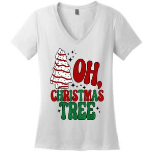 Oh Christmas Tree Cakes Debbie Becky Jen Groovy Retro Pajama Women's V-Neck T-Shirt