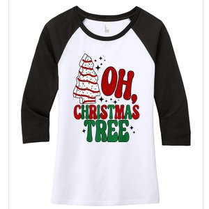 Oh Christmas Tree Cakes Debbie Becky Jen Groovy Retro Pajama Women's Tri-Blend 3/4-Sleeve Raglan Shirt