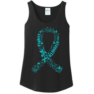 Ovarian Cancer Teal Awareness Ribbon Mothers Day Ladies Essential Tank