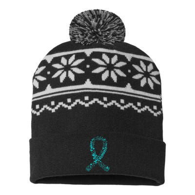 Ovarian Cancer Teal Awareness Ribbon Mother's Day USA-Made Snowflake Beanie