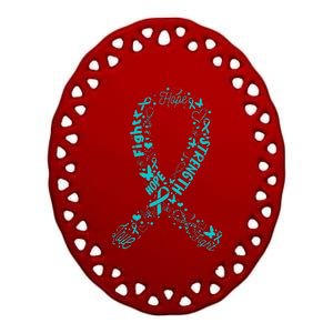 Ovarian Cancer Teal Awareness Ribbon Mother's Day Ceramic Oval Ornament