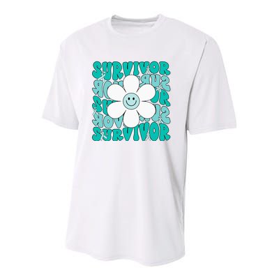 Ovarian Cancer Teal Ribbon Ovarian Cancer Survivor Youth Performance Sprint T-Shirt