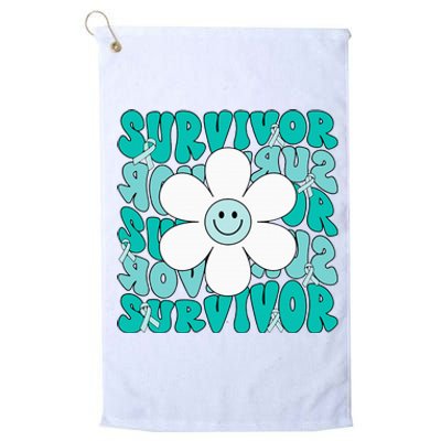 Ovarian Cancer Teal Ribbon Ovarian Cancer Survivor Platinum Collection Golf Towel