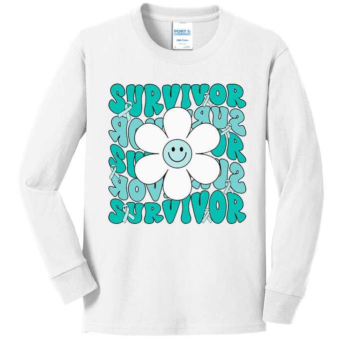 Ovarian Cancer Teal Ribbon Ovarian Cancer Survivor Kids Long Sleeve Shirt