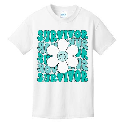 Ovarian Cancer Teal Ribbon Ovarian Cancer Survivor Kids T-Shirt