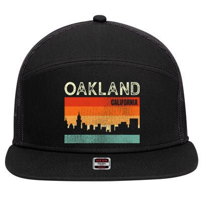 Oakland California Town Skyline 7 Panel Mesh Trucker Snapback Hat