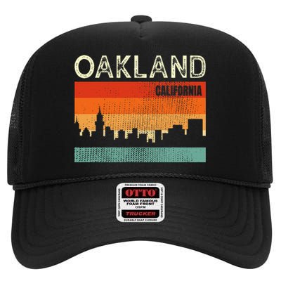 Oakland California Town Skyline High Crown Mesh Back Trucker Hat