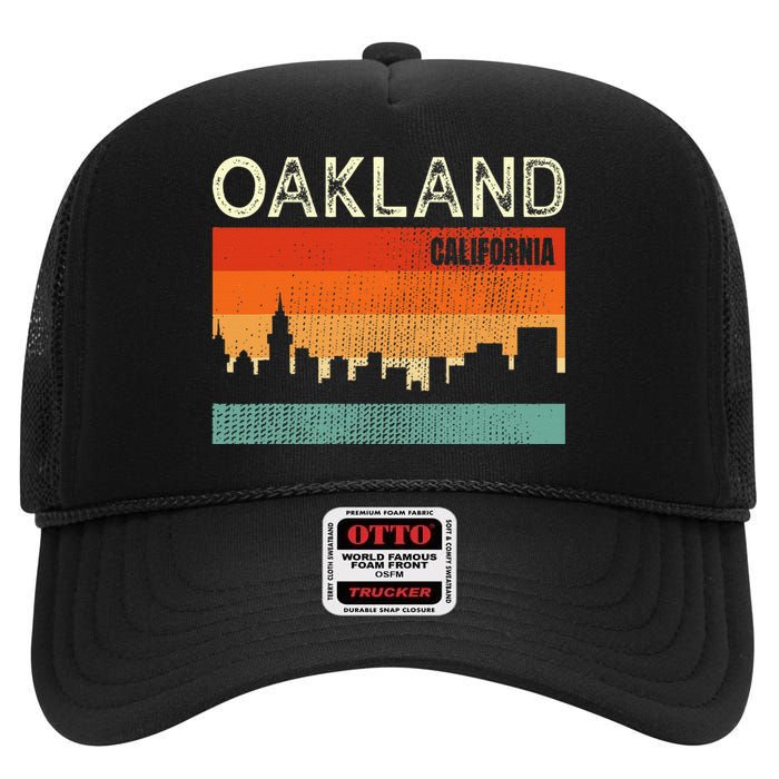 Oakland California Town Skyline High Crown Mesh Back Trucker Hat