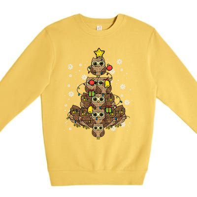 Owls Christmas Tree Cute Xmas Pajamas Pjs Bird Animal Gift Premium Crewneck Sweatshirt