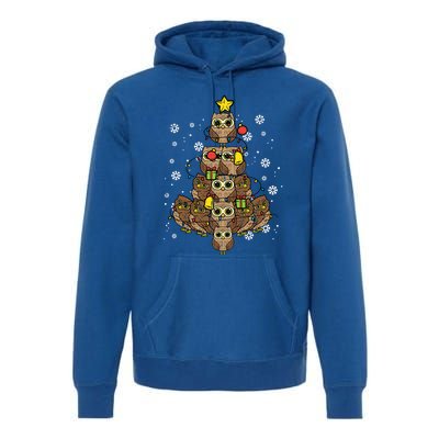 Owls Christmas Tree Cute Xmas Pajamas Pjs Bird Animal Gift Premium Hoodie